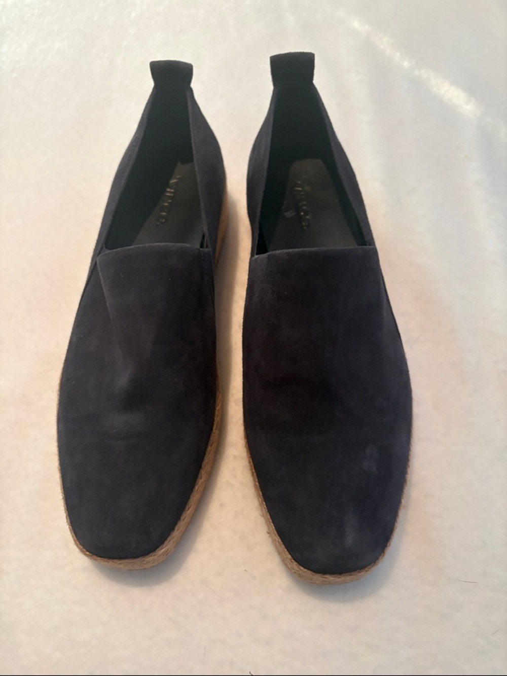 VINCE Sz 9 Navy Blue Suede Saxon Espadrille Platform Shoes Orig $280